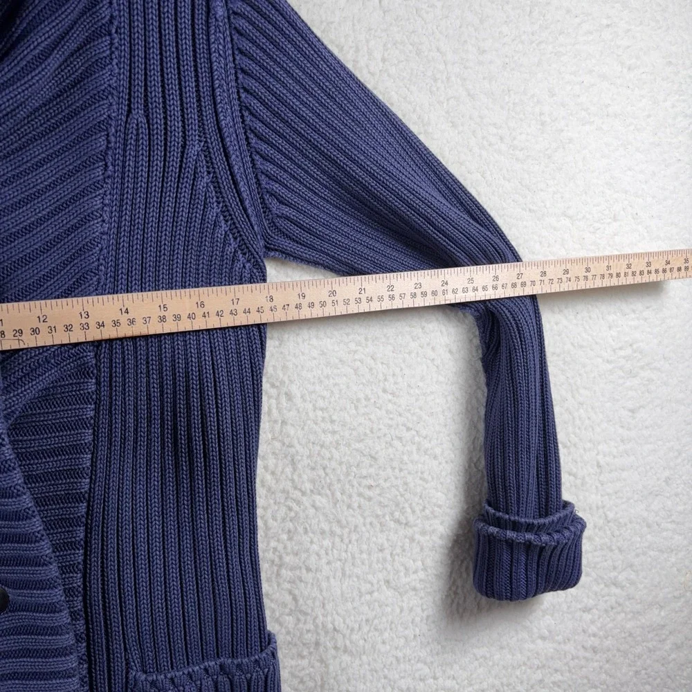 Free People Ryanne Long Haul Chunky Knit Cardigan Blue Ribbed Belt Heavy Boho L